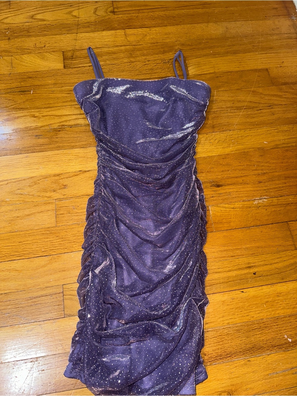 Windsor Purple Glitter Ruched Mini Dress
